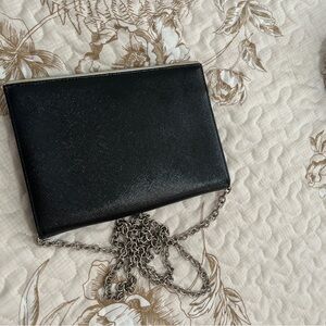 Halogen Black Clutch with Silver Chain
